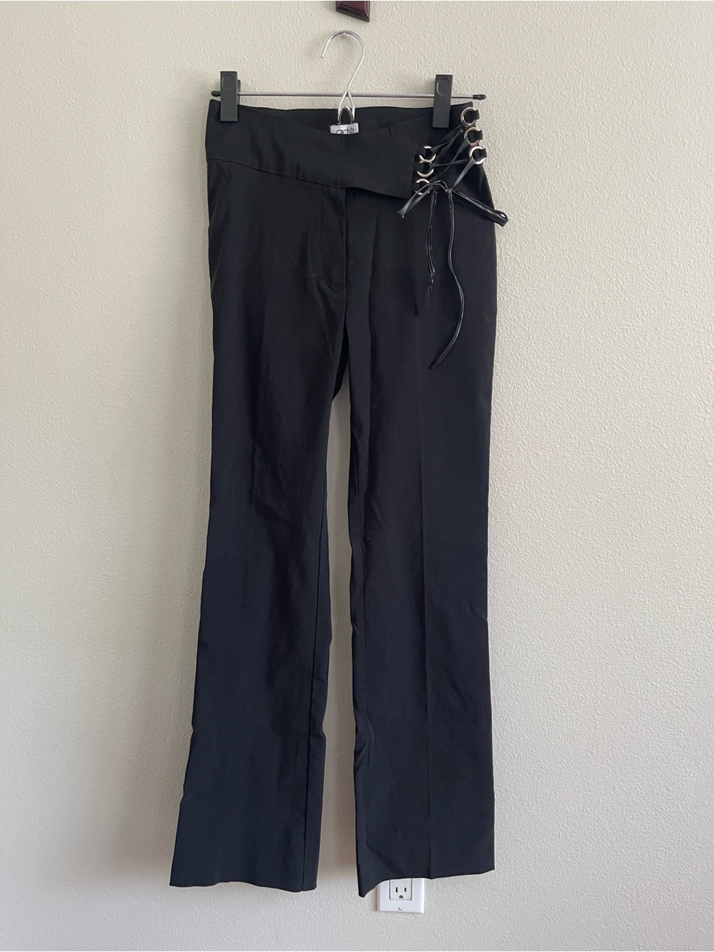 Cache Black Lace-Up Waist Flare Pants